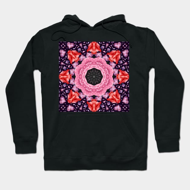 Crystal Hearts and Flowers Valentines Kaleidoscope pattern (Seamless) 35 Hoodie by Swabcraft